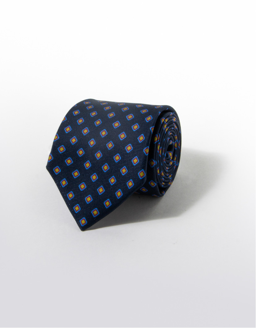 Patrick Hellmann Collection Navy Blue Tie With Yellow Pattern 100% Silk image